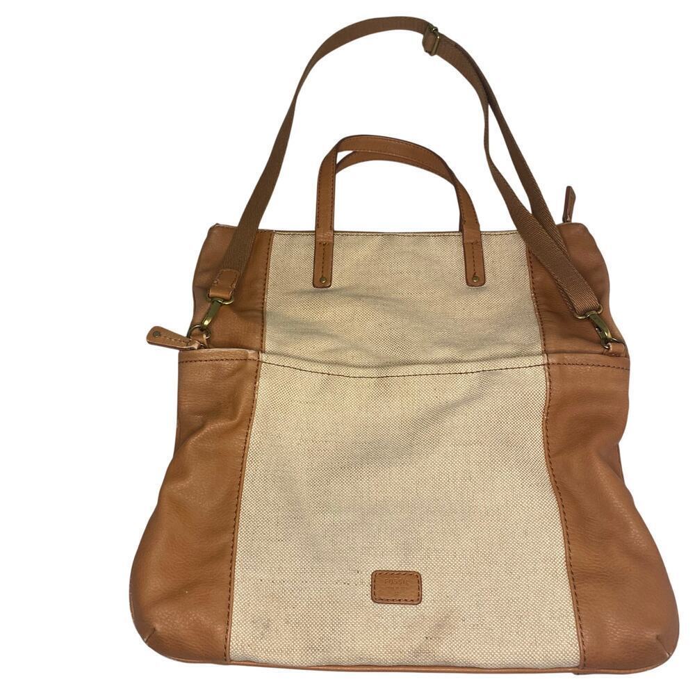 Fossil Large Crossbody Messenger Shoulder Bag Canvas Tan Brown Boho